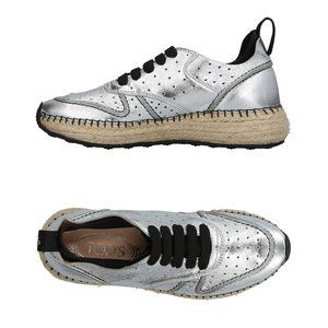$800 TOD'S WOMAN SNEAKER SOFT LEATHER METALLIC SILVER ESPADRILLE LACE 37 (D10)